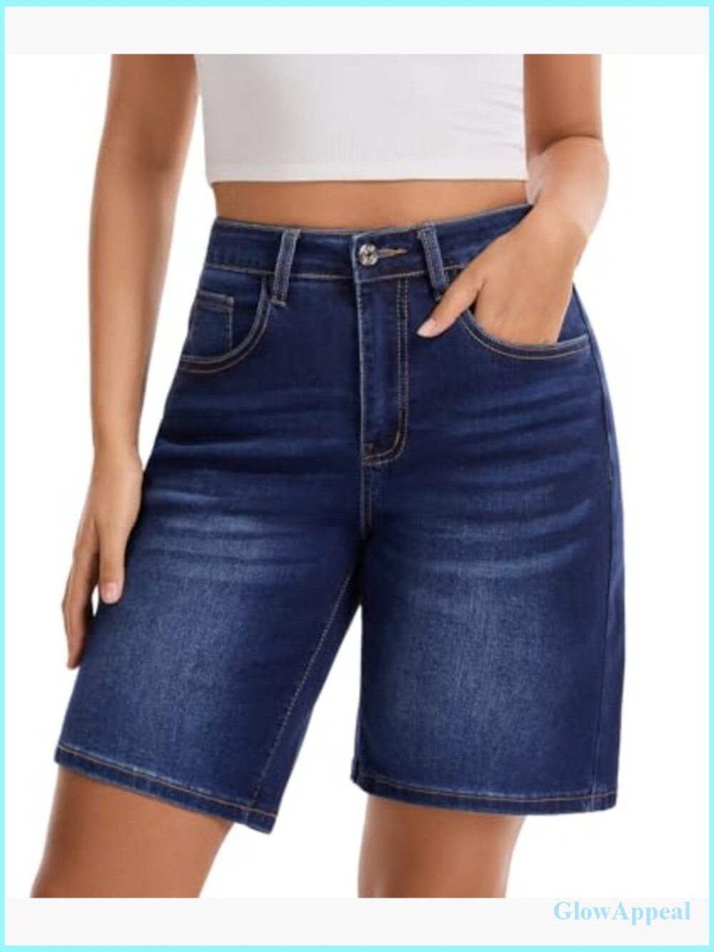 High Waisted Denim Bermuda Shorts Stretchy Wide Leg Summer Jorts - Picture 4 of 7